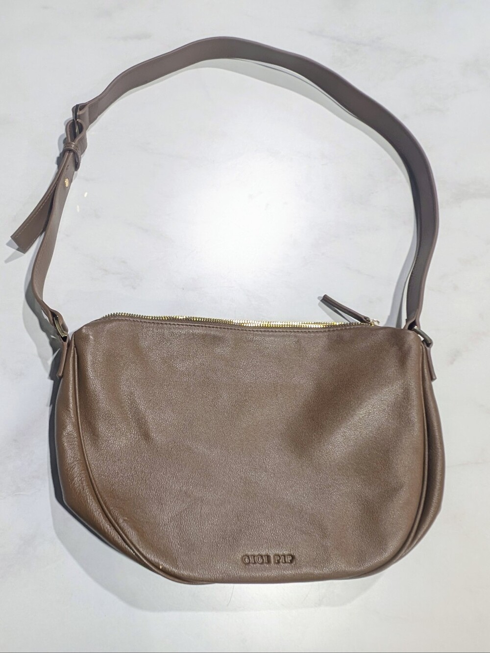 GIGI PIP Taupe Brown Leather Shoulder Bag